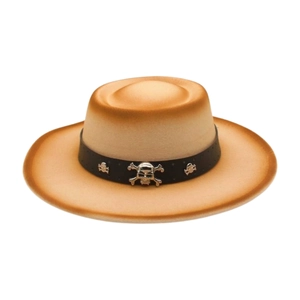 Gradient felt fedora hat with a wide brim and metallic skull leather band detail