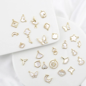 18k gold plated mother of pearl pendants with zircon in butterfly and moon shapes