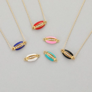 14K gold plated oval rugby connector necklace with zircon stones and colorful enamel pendants