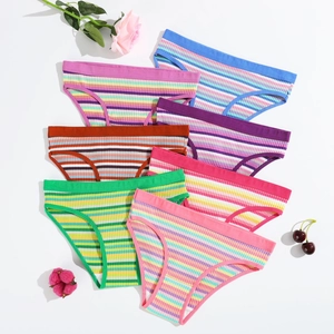Mutandine In Cotone A Righe Arcobaleno Da Donna Maglia A Costine Traspiranti Vita Media Intimo Slip Senza Cuciture