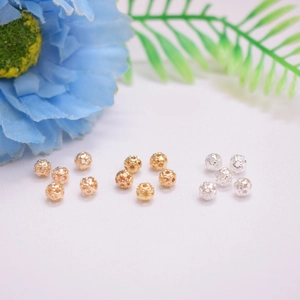 Cuentas Espaciadoras Redondas Huecas De Cobre Chapado En Oro Diseño De Filigrana Para Hacer Joyas DIY Accesorios