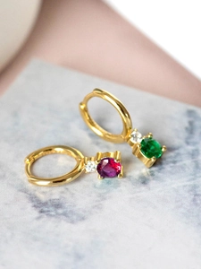 S925 silver needle hoop earrings with colorful round zircon pendants in gold plating
