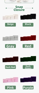 Matrix display of velvet jewelry snap pouches in eight colors and four different sizes