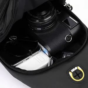 Black waterproof oxford chest bag with large capacity and sport patch for outdoor use