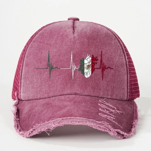 Cappellino trucker viola vintage con design battito cardiaco Messico e rete usata