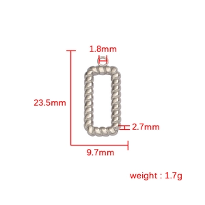 Macro view of rectangular twisted steel pendant with precise size and weight measurements