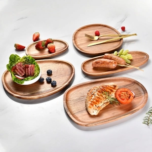 Acacia Wood Serving Tray Irregular Shape Pizza Bread Plate Natural Grain Snack Nut Dessert Dish Minimalist