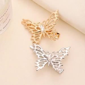 French hollow butterfly hair clips in gold and silver with sparkling rhinestones