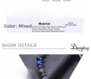 Detail von 8mm Blauem Tigerauge und Lavastein Armband mit verstellbarem Geflecht