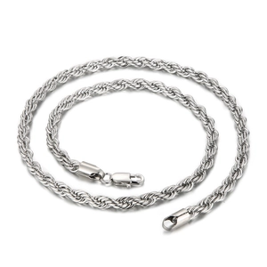 Classic silver stainless steel twist rope chain necklace displayed on a white background