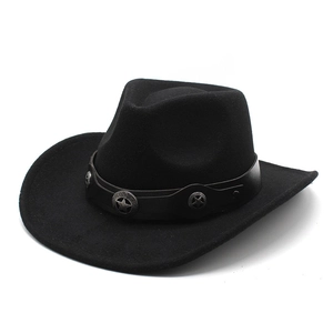 Chapeau de cowboy classique en feutre de laine noir avec bandeau en cuir et rivets étoiles