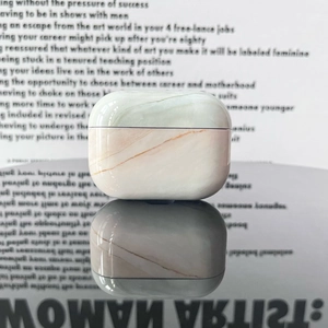 Glossy marble pattern protective case for AirPods Pro showing two-piece PC shell design