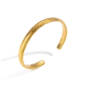 Minimalist 18K gold plated stainless steel C-shaped twisted rope open cuff bracelet
