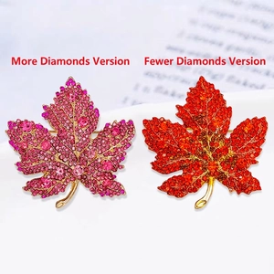 Luxurious maple leaf brooches with sparkling rhinestones in pink and red color options
