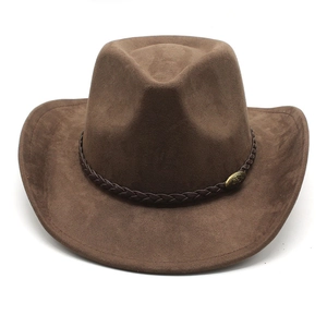 Brauner Western Cowboyhut aus Wildlederimitat mit Lederband und Buffalo Metallschnalle