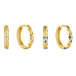 Elegant gold S925 silver star earrings set with blue and white zircon stones
