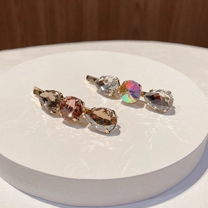 Elegant gold hair clips with colorful rhinestones and teardrop crystals set for women
