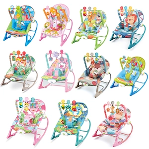 Baby Rocking Chair Infant To Toddler Soothing Bouncer With Music Vibration Adjustable Iron Frame Cartoon Pendants