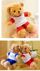Primer plano de lindos ositos de peluche con uniformes escolares rojos y azules