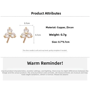 Detail showing clover zircon studs dimensions and silver pin material specifications