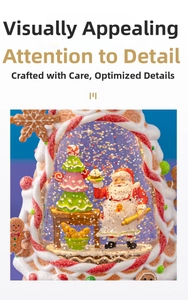 Macro shot of a Christmas snow globe featuring Santa Claus and a decorated tree