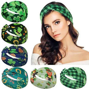 St. Patrick's Day green clover yoga headbands set for women with lucky shamrock prints