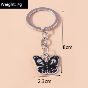 Gothic butterfly skull keychain details with 8cm length and 7g lightweight design