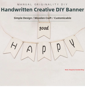 Detail of DIY wooden bunting flags with natural jute twine for personalized home party decor
