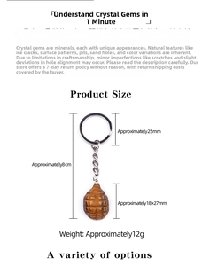 Tiger eye gemstone pineapple keychain pendant with detailed dimensions and metal ring