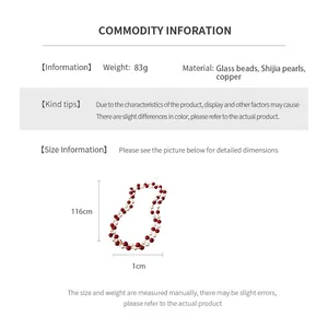 Detailed size specifications for vintage red and white beaded long fashion necklace