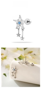Detailed tile display of star tassel earrings with blue gemstone and zircon inlay
