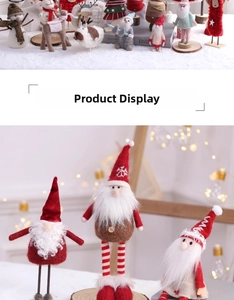 Detailed view of handcrafted red and white wool felt Christmas ornaments with wooden bases