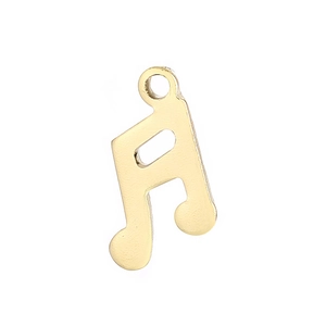 Pendentif note de musique en acier inoxydable doré avec finition polie sur fond blanc