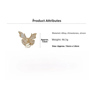 Detailed view of luxury butterfly hair claw clip with dimensions 7.6cm by 3.8cm