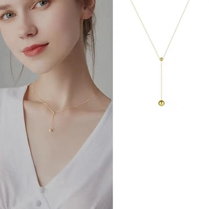 Minimalist Y-Shaped Necklace 925 Sterling Silver Polished Round Bead Pendant Lariat Neck Chain For Women Elegant Accessory