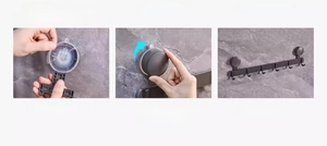 Installation guide for multi-functional suction cup hooks on marble walls with 6 black hooks