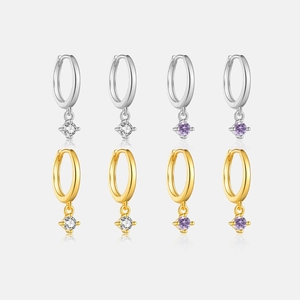 925 Sterling Silver Hoop Earrings With Round Cubic Zirconia Dangle Geometric Minimalist Jewelry For Women
