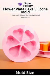 Detail van 6-vaks hart siliconen bloem cakevorm gemaakt van roze voedselveilig materiaal