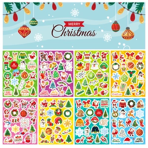 Detailed set of eight waterproof Christmas stickers with festive cartoon patterns