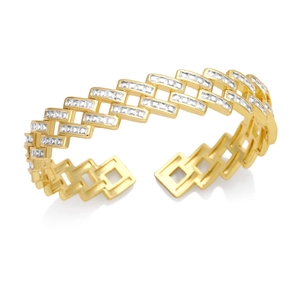 Elegant gold-tone geometric link bracelet featuring sparkling cubic zirconia stones