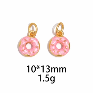 Pink donut gold pendant charm 10x13mm for DIY jewelry making necklaces and bracelets