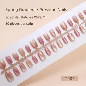 Faux ongles œil de chat dégradé rose avec 30 pièces en tailles XS, S et M