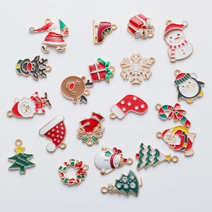 Christmas DIY alloy enamel charms set featuring Santa, trees and reindeer for jewelry making