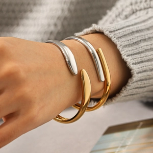 Minimalist Open Cuff Bangle Bracelet Stainless Steel Two-Tone Polished Hinged Geometric Jewelry For Women Girls