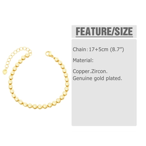 Detail view of adjustable 17+5cm gold plated tennis bracelet with clear zircon stones