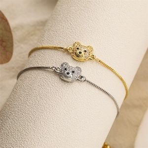 Adjustable Bracelet With Zircon Micro Pave Animal Bear Turtle Charm Copper Box Chain Fashion Jewelry For Women