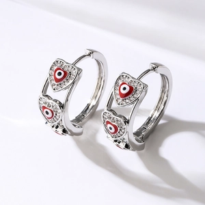 Heart Evil Eye Hoop Earrings Copper With Zircon And Enamel Fashion Jewelry For Women Elegant Huggie Style