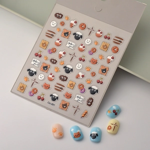 3D embossed nail art stickers featuring cute bears and ice cream patterns for DIY manicure