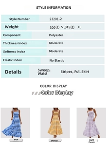 Detailed size chart and specifications for striped bohemian waist maxi dress