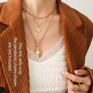 French vintage 18K gold plated titanium cross and disc pendant set for layered styling